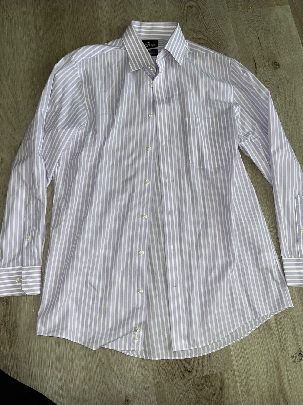 Stafford Lavender and White Striped Dress Shirt